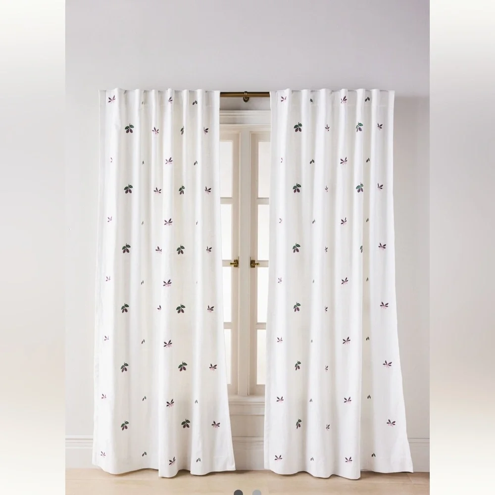 NIB | Fall Icons Embroidered Cotton 2/ Curtain Size: 96